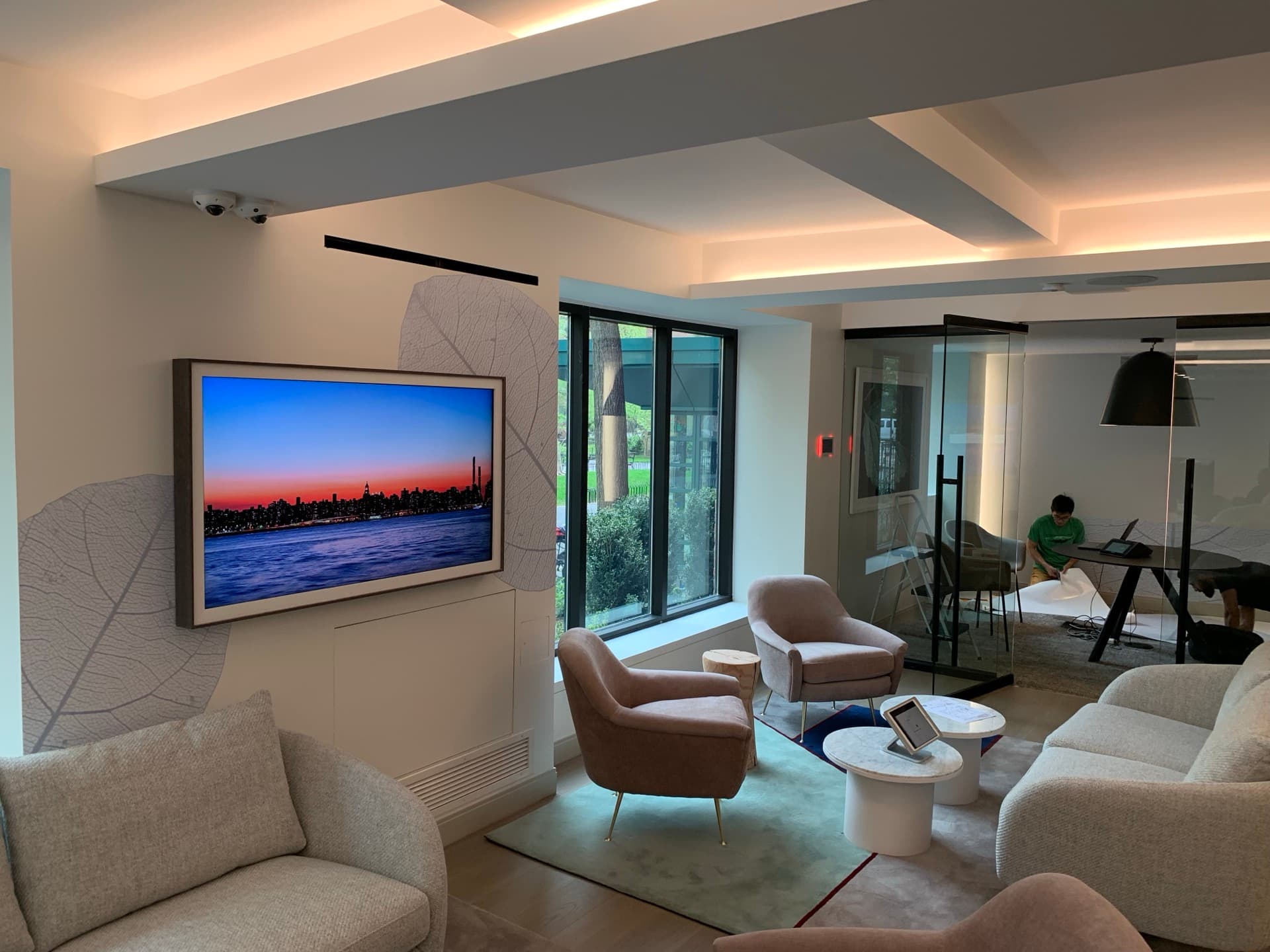 Conference room with Crestron touchpanel and display