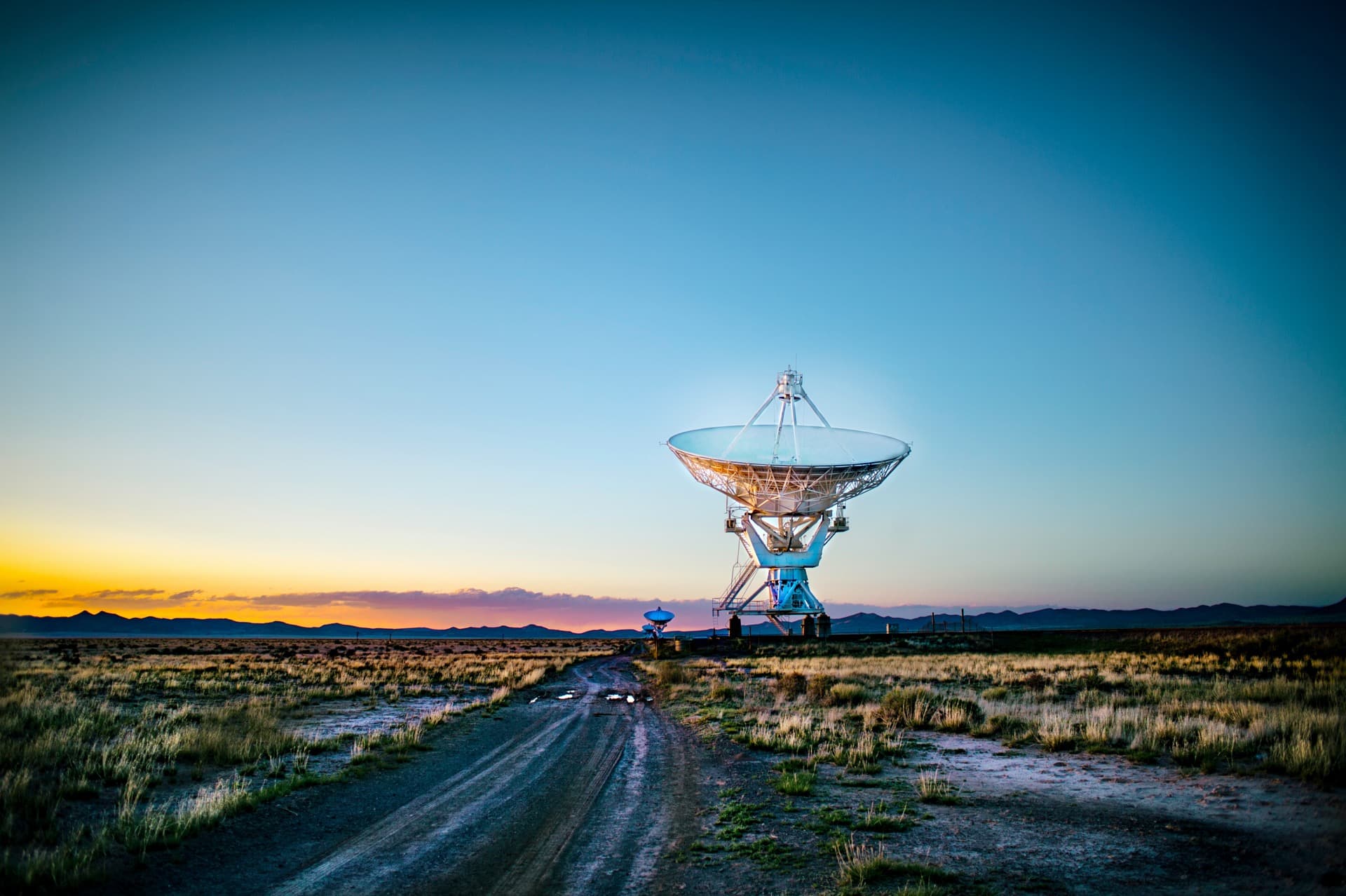 Satellite dish at sunset
