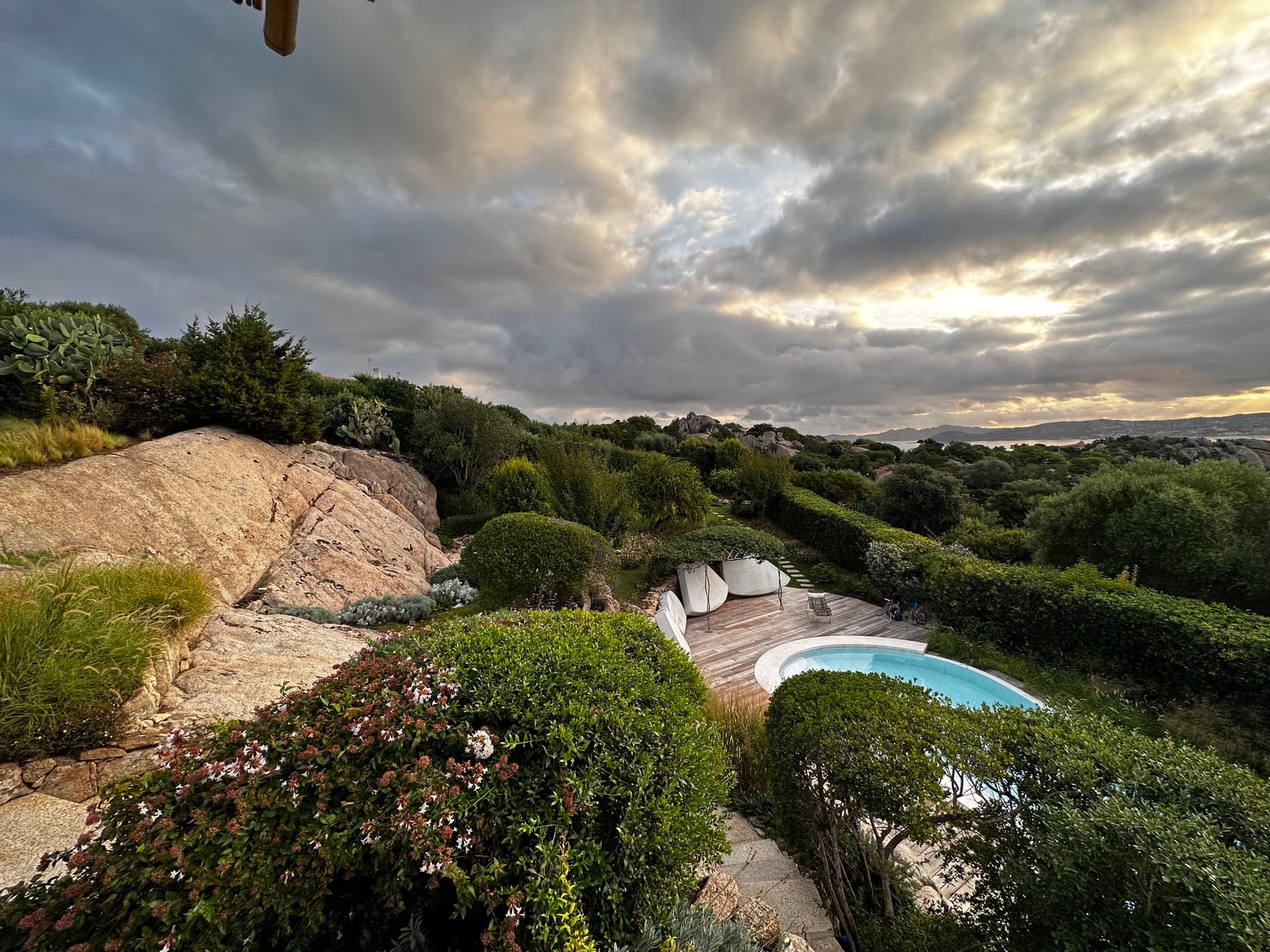 Luxury villa with pool at sunset